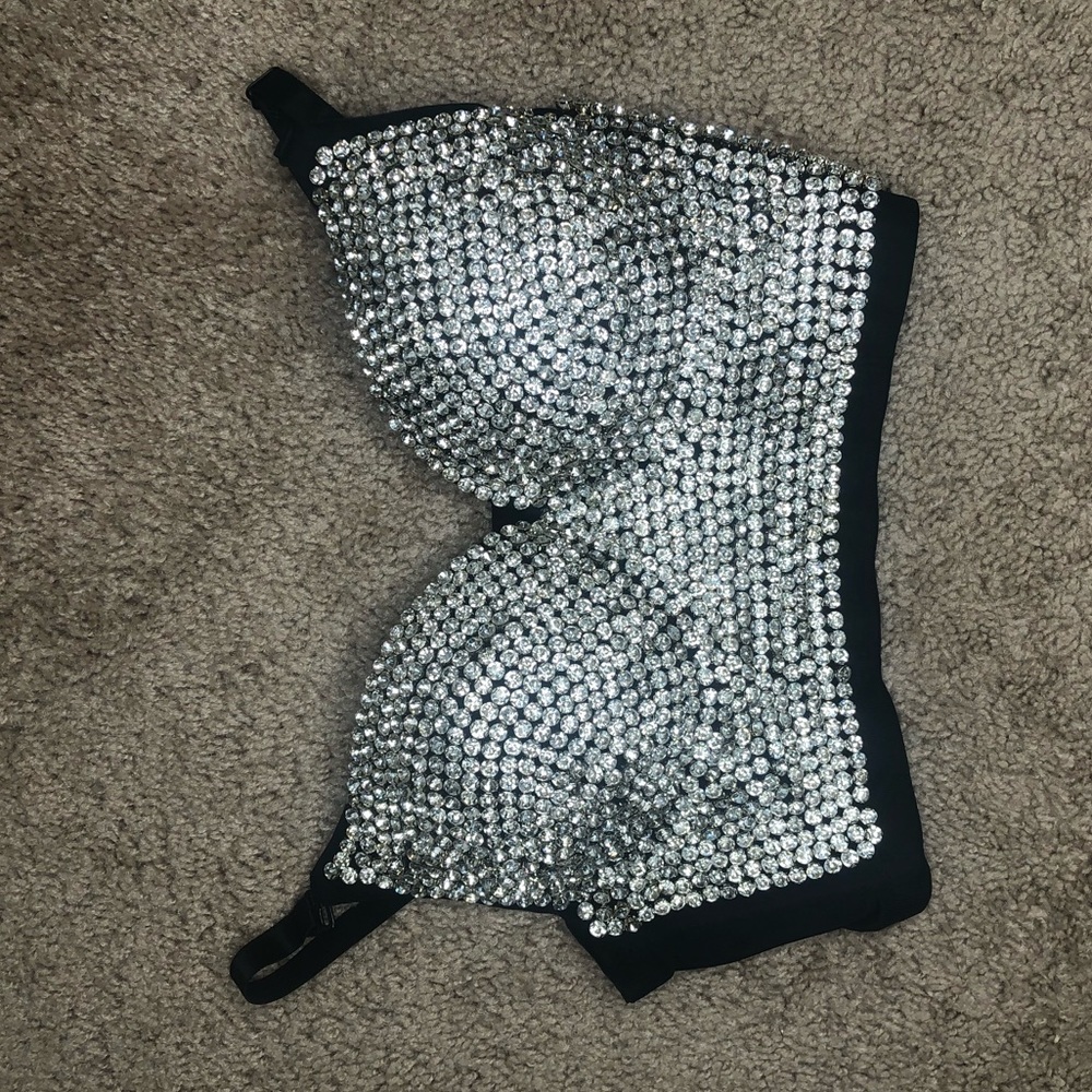 Fully Rhinestoned Black Corset Crop Top
